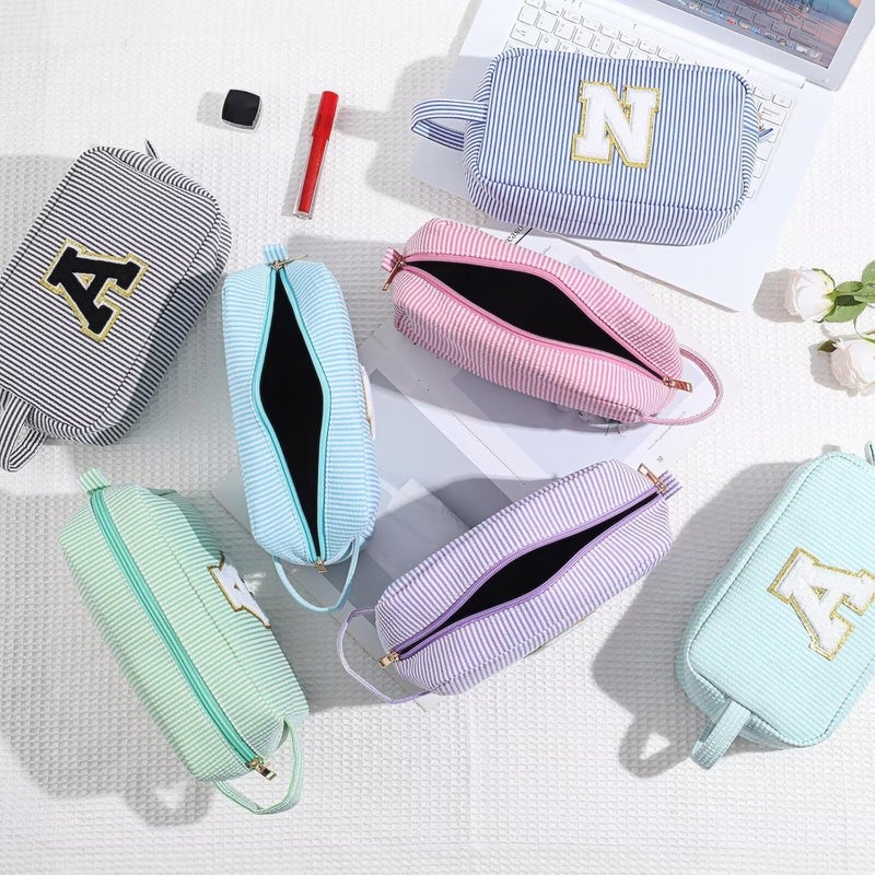 YOOLIFE Initial Makeup Bag for Women - Monogram Cute Makeup Bag Cosmetic Case Toiletry Pouch for Women Her Best Friend Sister Teacher, Personalized Birthday Gifts for Women, Purple V - Image 2